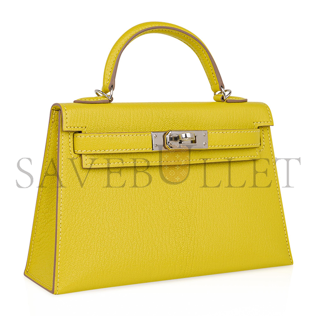 HERMÈS MASTER MINI KELLY II LIME CHEVRE LEATHER PALLADIUM HARDWARE (19*12*5.5cm)
